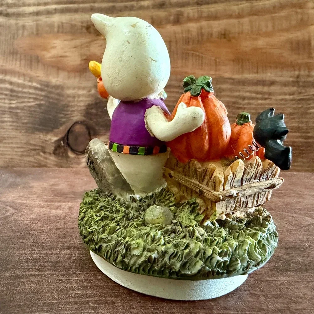 Halloween Ghost Figurine with Pumpkins and Bat Resin Decor Adorable Multi Color